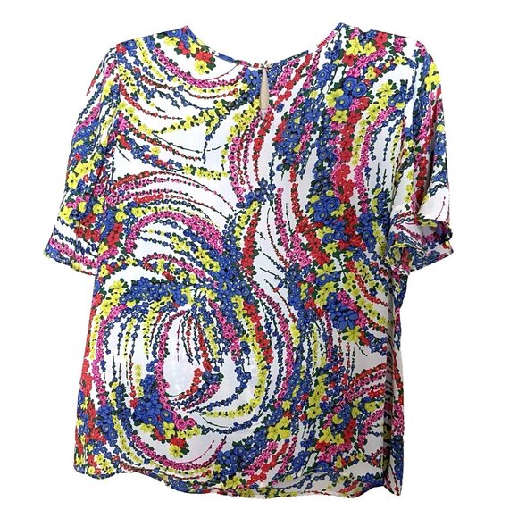 Talbots Blouse Top Large Ruffle Short Sleeve Swirling Floral NWT Business Casual - Picture 3 of 12